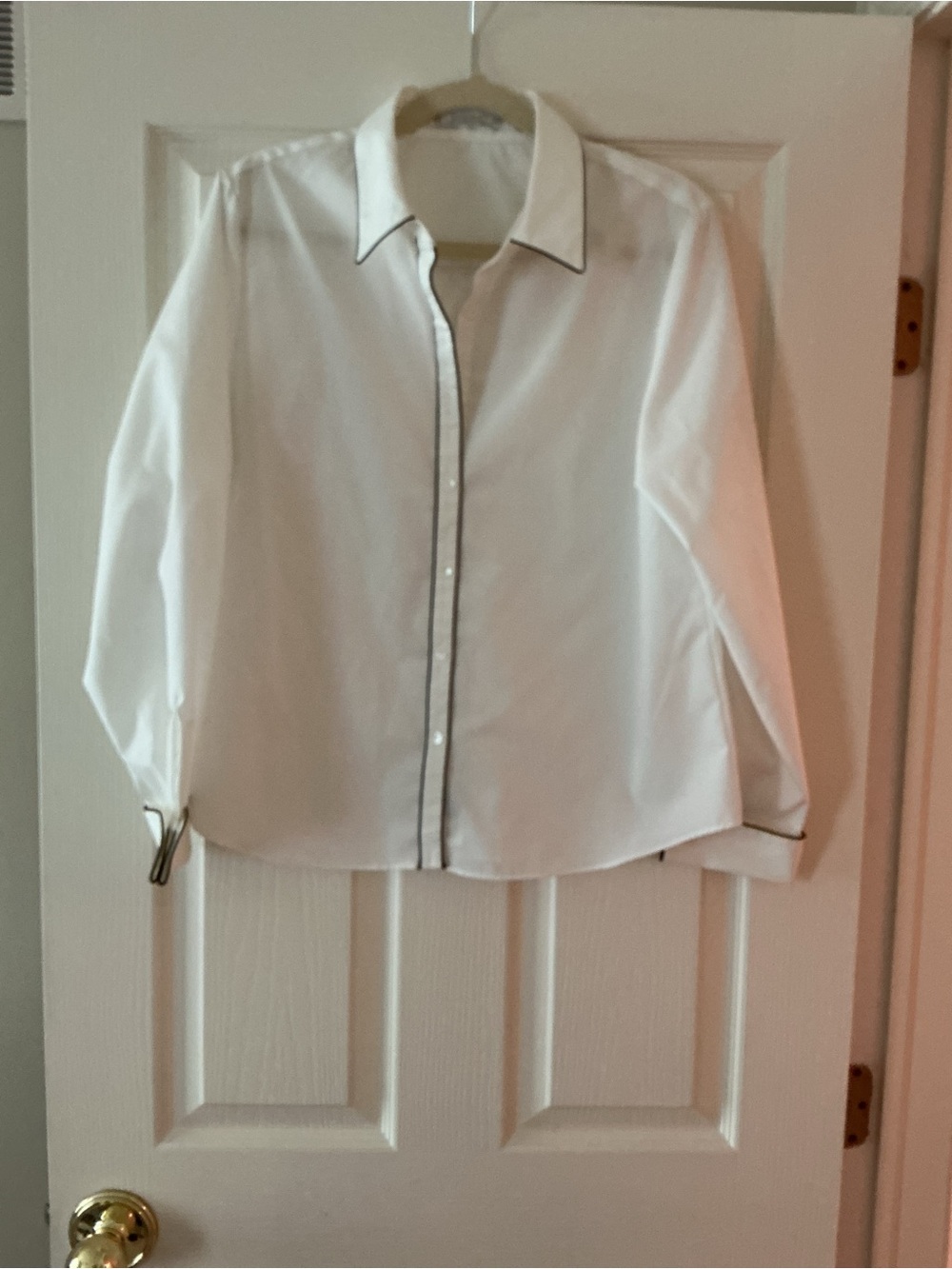 Foxcroft White Dress Shirt with Black Contrast Piping